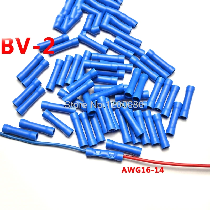 Blue BV2 16-14 AWG BV-2 100 Pcs Wiring Connecting Gauge Insulated Straight Wire Butt Electrical Crimp Terminal | Обустройство дома