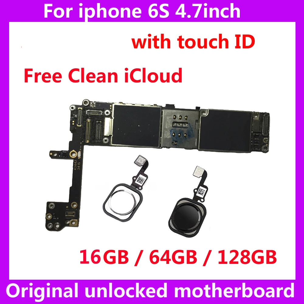 

Clean iCloud IOS Logic board for iphone 6S 6 S mainboard with / without touch ID 16GB 64GB 128GB original unlocked motherboard