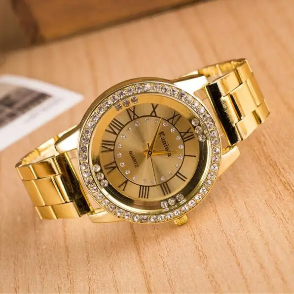 

Geneva Watch Men Women Full Steel Sport Casual Three Clock Diamond Quartz Watches Free shipping