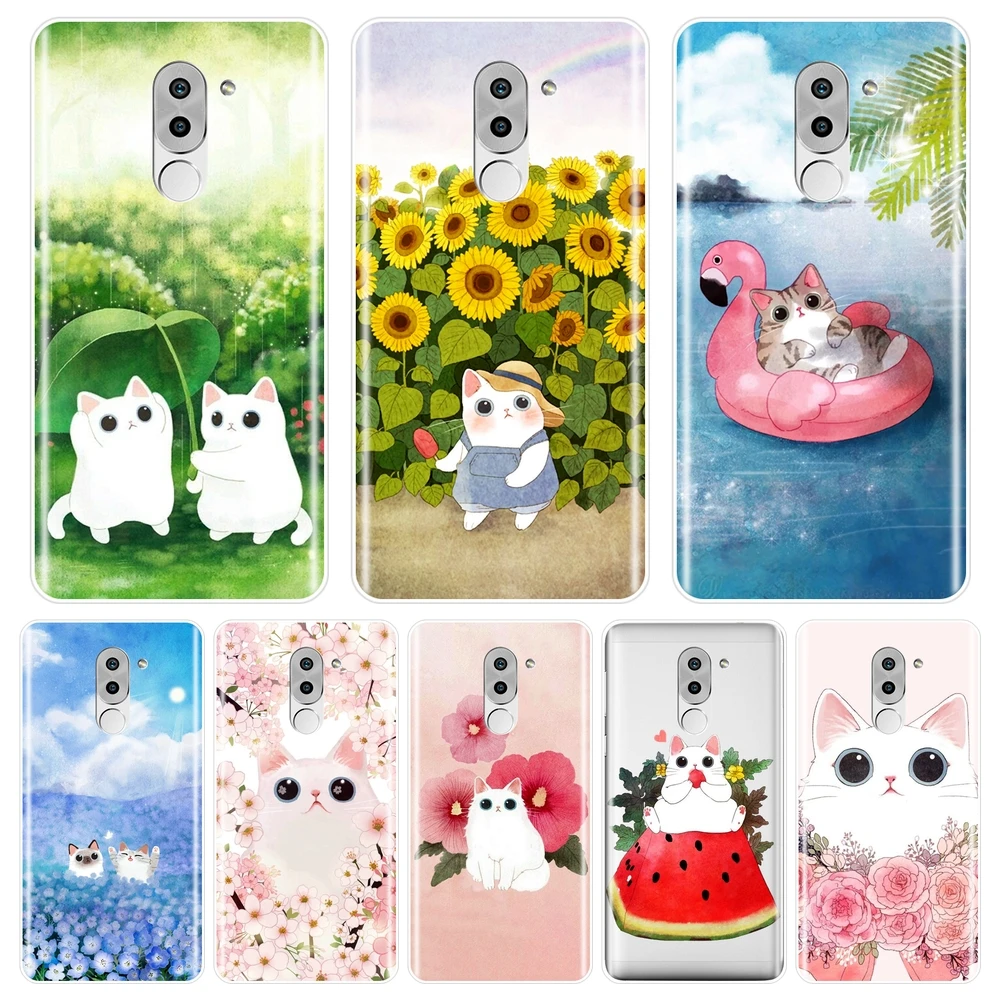 Чехол Kawaii для телефона с котом цветком подсолнухом Huawei Honor 6A 4C 5C 6C Pro силиконовая