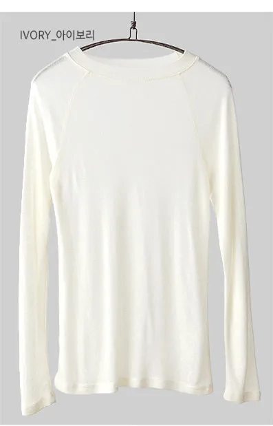 Высококачественная базовая Женская футболка из шелка и хлопка, эластичные женские повседневные топы с длинным рукавом, сексуальная тонкая футболка Korea, прозрачная Весенняя футболка - Цвет: White