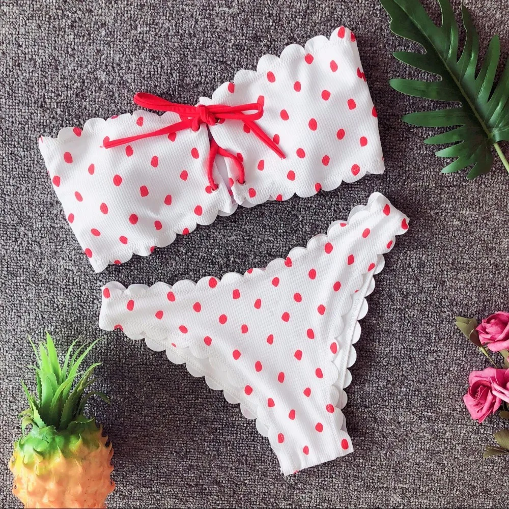 

2019 Sexy Dot Printed Bikini Push Up Padded Bow Swimwears Women Swimsuit Beachwear Sexy Red New Swimsuits Bather Swimwear suits