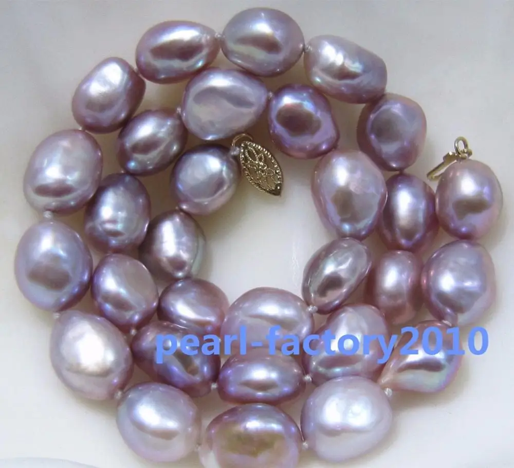 

19" baroque 18" 14X12 MM SOUTH SEA purple PEARL NECKLACE 14K GOLD CLASP (0926)
