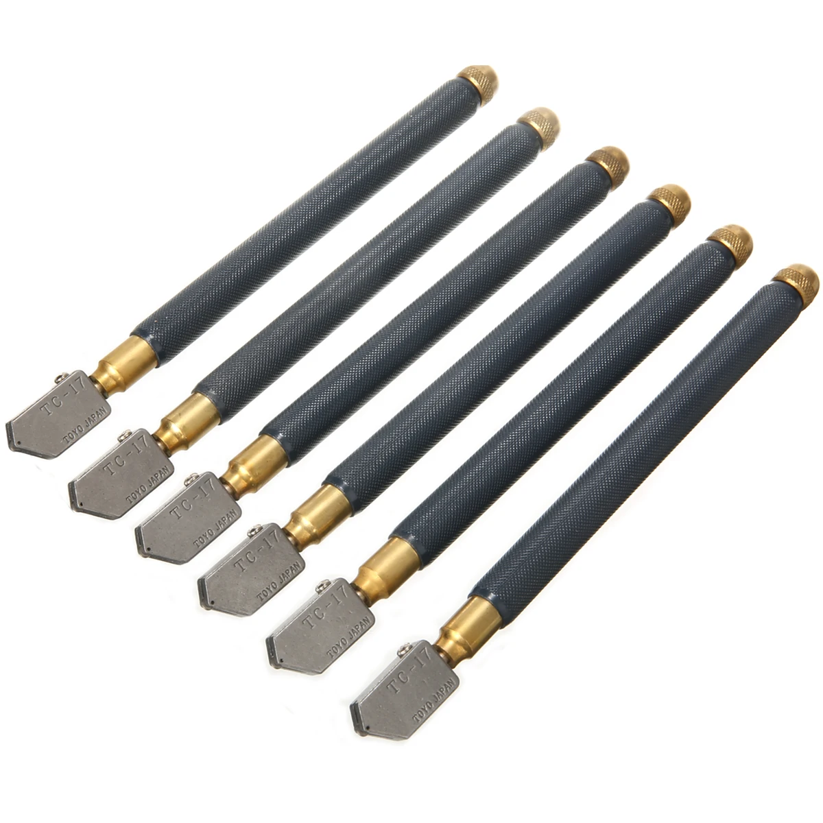 6pcs/Set TC-17 Oil Glass Cutters Metal Handle Diamond Straight Head Cutting Tool for Cutting Glass Tile