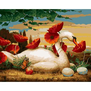 

ArtSailing pictures by numbers Swan Flowers modern Home decor abstract modern DIY oil painting on canvas poster with fame NP-371