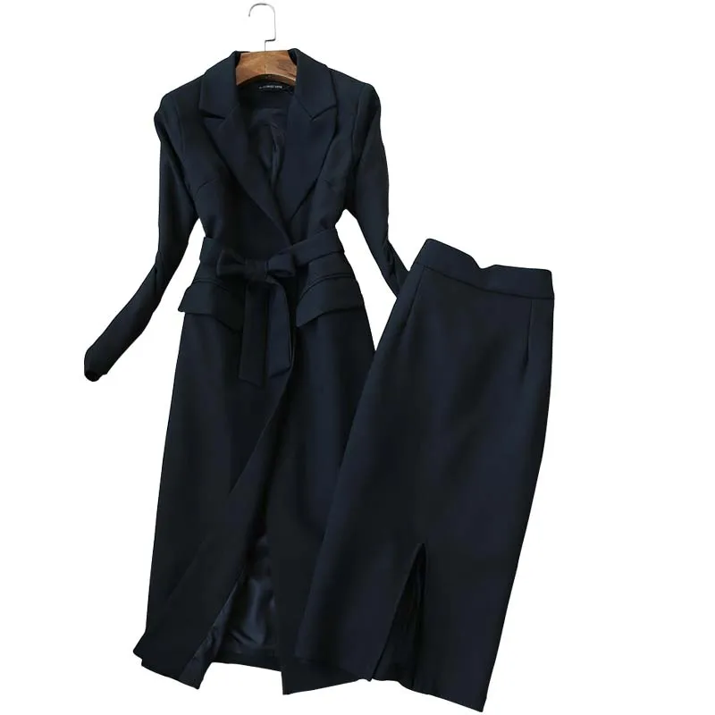 Long Blazer+skirts Office Uniform Style Office Ladies Women High Waist