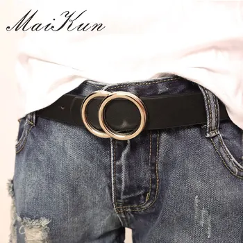 

MaiKun Belts for Women Female Double Ring Buckle Leather Thin Belt Straps Waistband for Pants Skirt