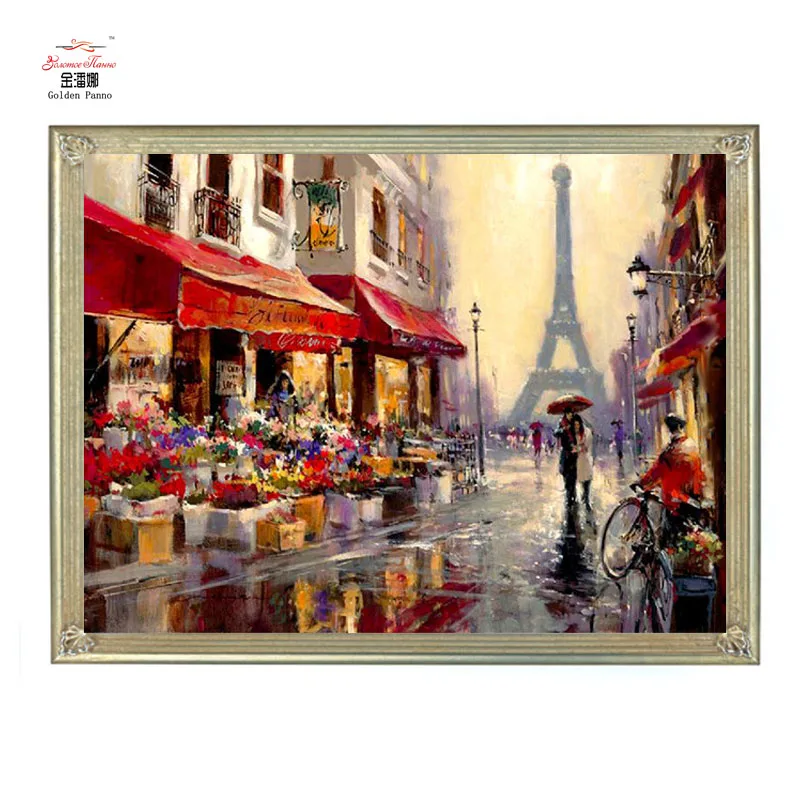 

Golden Panno,Needlework,DIY DMC Cross stitch,Sets For Embroidery kit 14ct unprinted cotton thread April in Paris Cross-Stitching