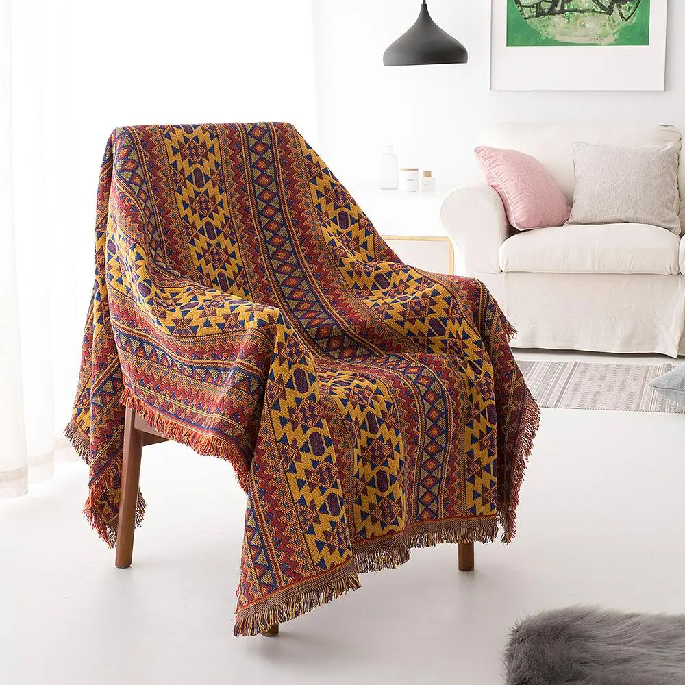 

Bohemian Chenille Towel Blanket for Couch Sofa Decorative Slipcover Throws Plaid Rectangular Boho Stitching Travel Plane Blanket