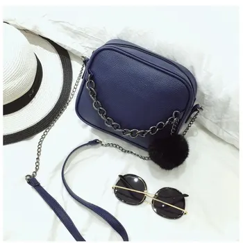 

Women Messenger Handbag Chains Shoulder Bag For Ladies Vintage Small Mini Flap Bag Fur Ball Decor Bolsas Crossbody Handbags