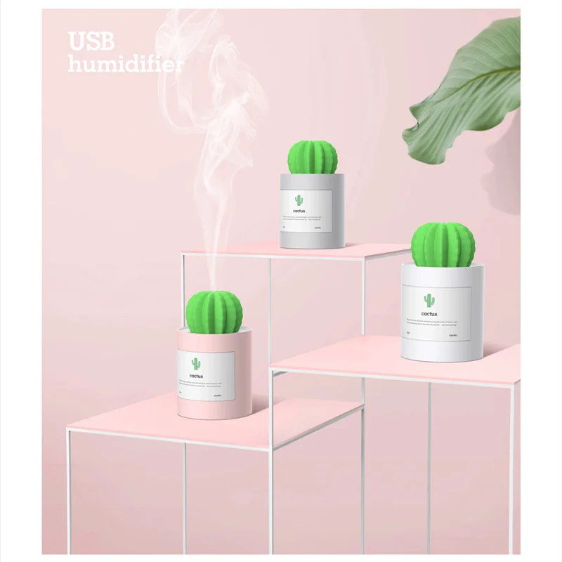 

Mini Cactus Timing Air Humidifier USB Power Aromatherapy Diffuser Aroma Mist Maker Home Bedroom Desktop Night Light Air Purifier