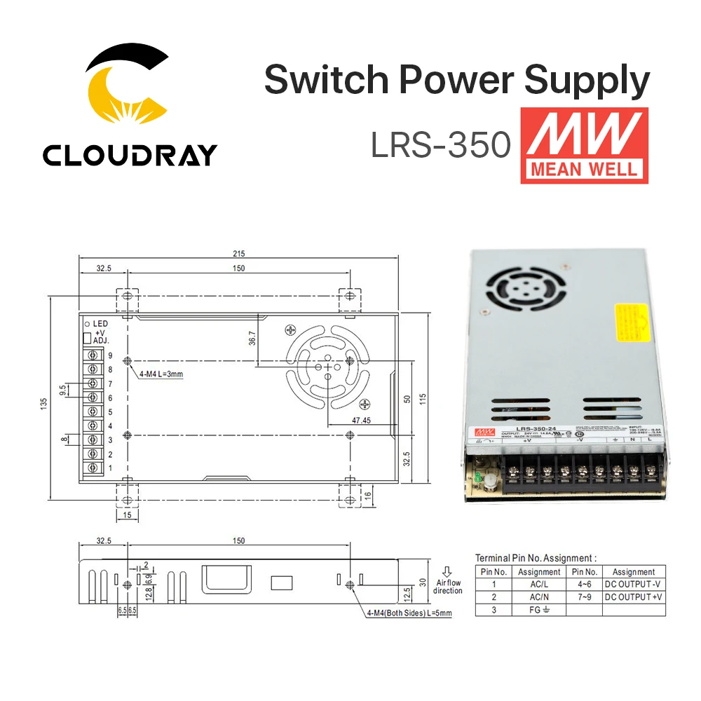 Meanwell LRS-350 potencia de conmutación fuente de alimentación de 12 V 24 V 36 V 48 V 350 W Original MW Taiwán marca LRS-350-24 - 4