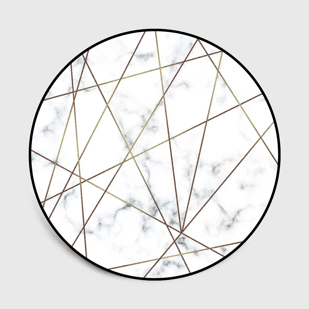 

Fashion simple imitation marble gold strip round carpet bedroom living room crystal velvet mat non-slip big size plush rug