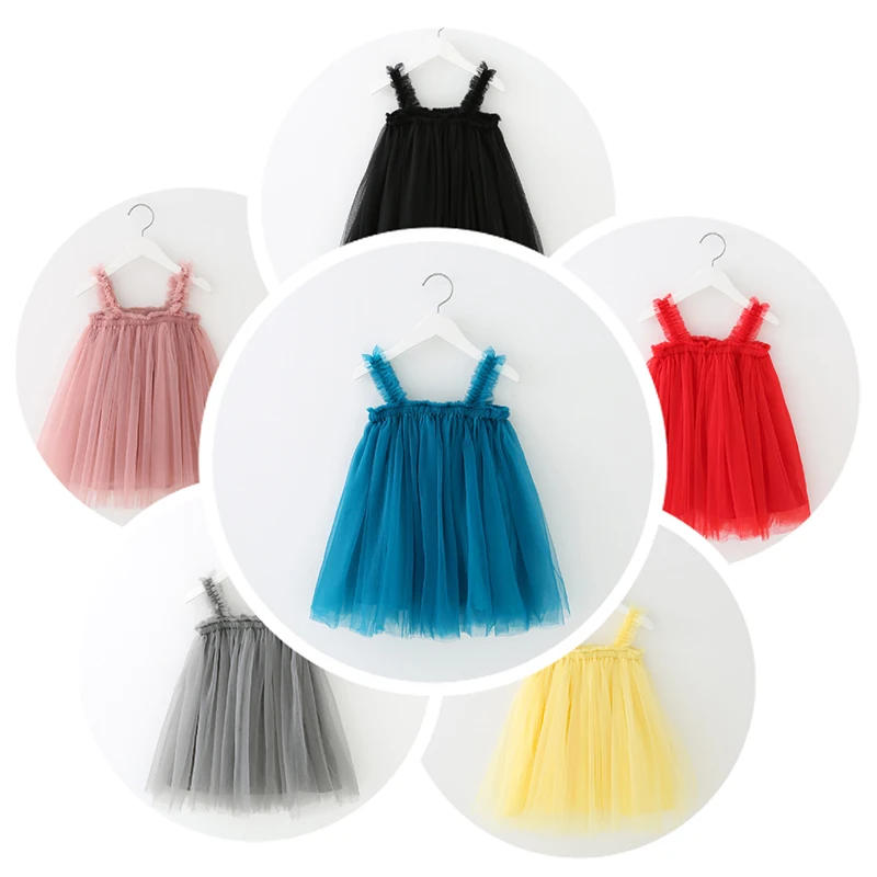 Летнее платье для девочек 2019 г. Детская одежда из сетчатой ткани с градиентом платье на бретельках для девочек многоцветные Туту для