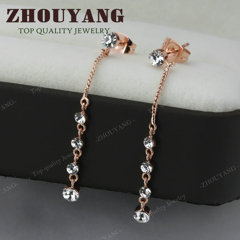 ZHOUYANG Top Quality Clear Rose Gold Color Stud Earrings Jewelry Austrian Crystal Wholesale ZYE650