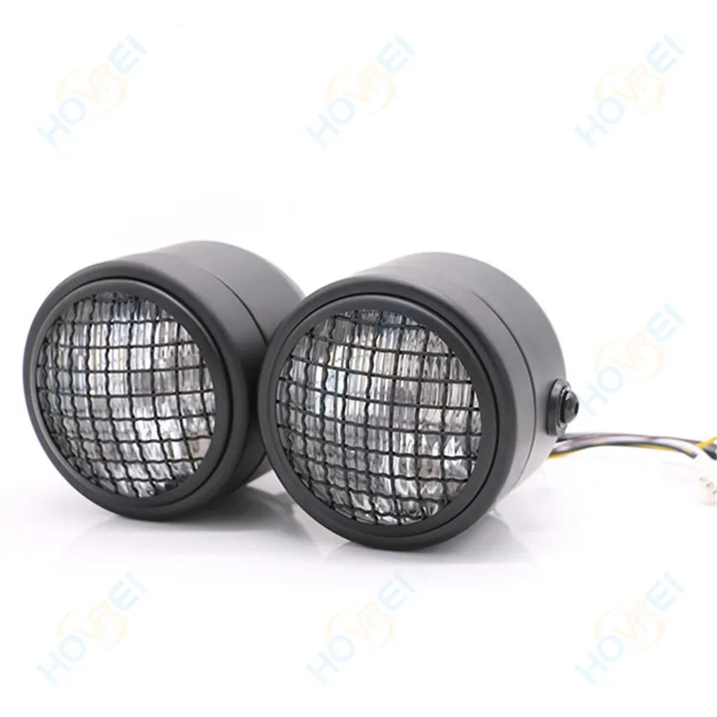 universal retro Motorcycle Grill mesh Dual Twin Headlight Headlamp