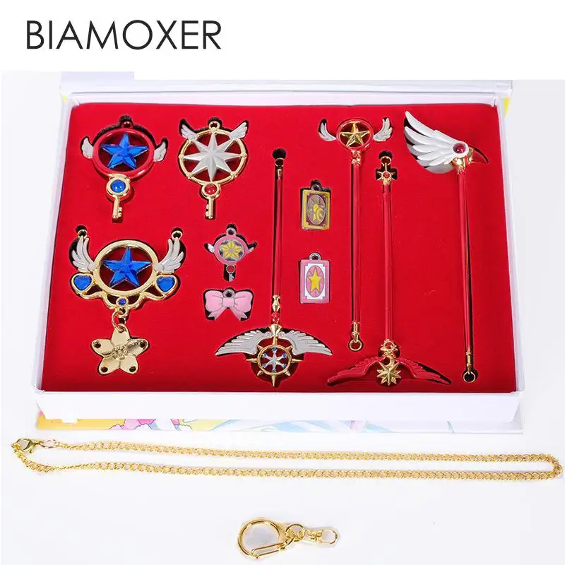 

Biamoxer Card Captor Clear Card Sakura Cosplay Wand Cosplay Keychain Small Ornaments Boxed full Set Gift Cosplay Props