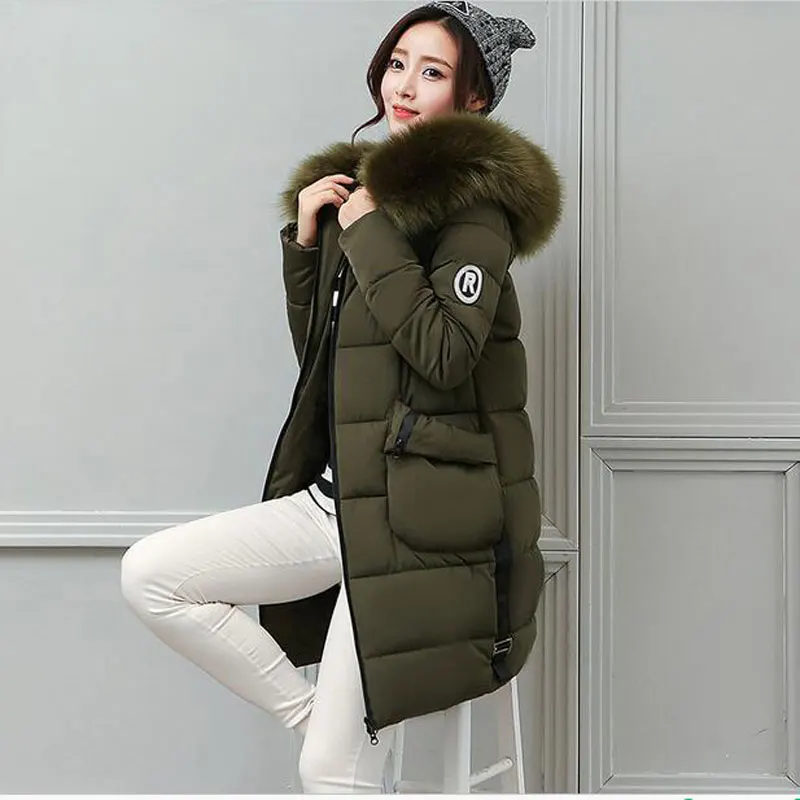 Новинка, зимнее женское пальто, теплое пальто с меховым воротником и капюшоном, утепленная женская парка, Женская хлопковая длинная куртка, плюс размер XXL