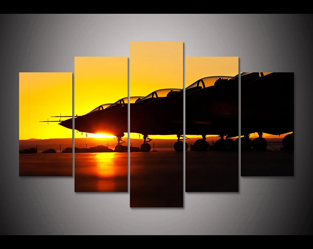 military airplanes sunset