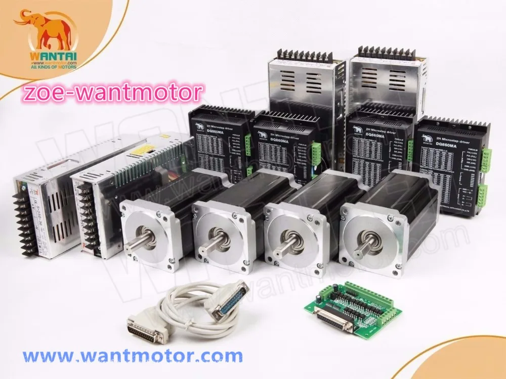 

No tax for EU!CNC KITWantai 4Axis Nema34 Stepper Motor 85BYGH450C-060 1600oz-in 151mm 6A +Driver DQ860MA 7.8A 80V 256Micro