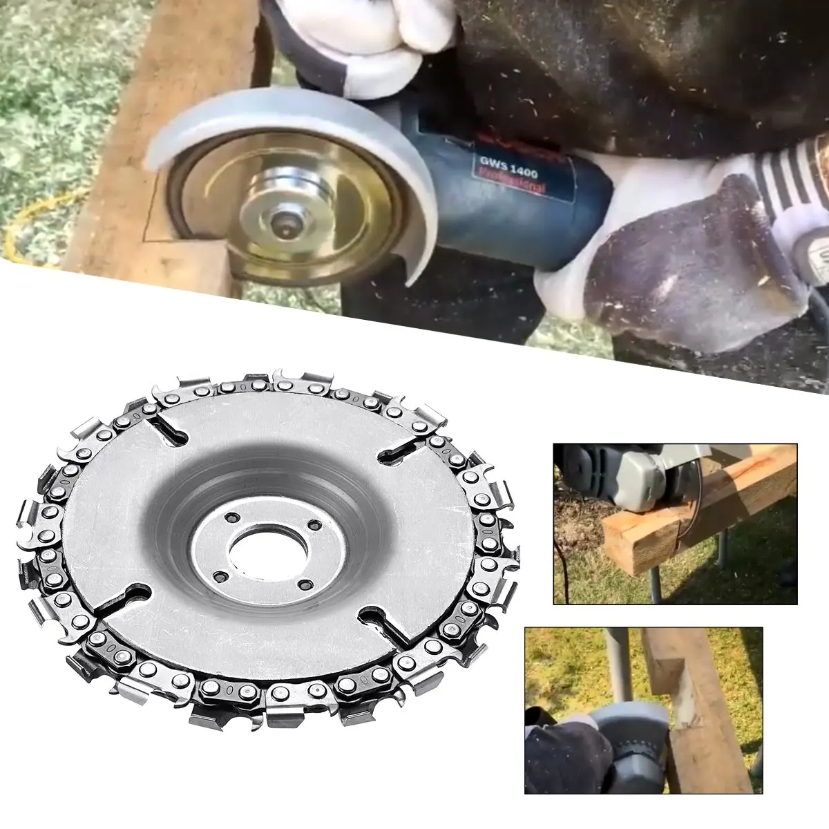 

Upgrade 4 Inch Grinder Chain Disc and Chain 22 Tooth Wood Carving Disc Abrasive Cut Chain For 100/115 Angle Grinder