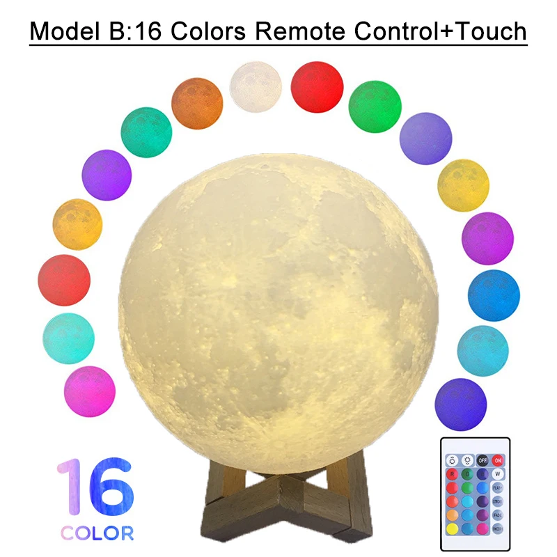  3D Print Moon Lamp 20cm 18cm 15cm Colorful Change Dimmable Rechargeable Touch USB Led Night Light H - 33003642614