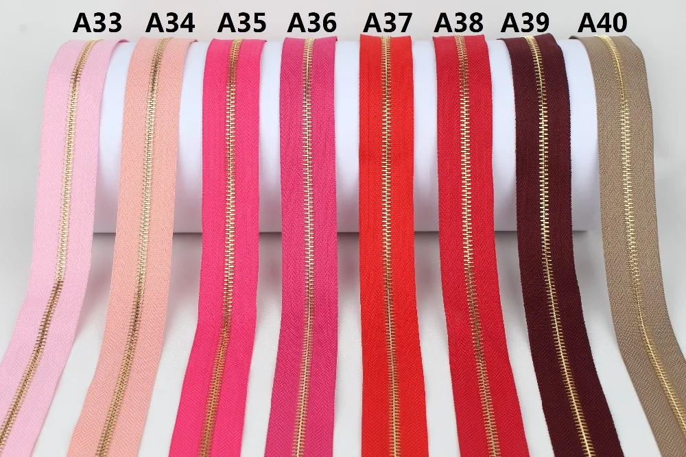 

5# golden metal zipper single open-end babypink pink peach red hotpink dark red claret metal zipper roll 10 yards a lot
