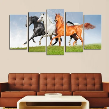 

Unframed 5 Pcs HD Running Horses Picture Print Painting Modern Canvas Wall Art for Wall Decor Home Decoration Artwork (Gift)