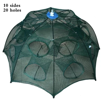 

4-20 Holes Fish Net Fishing Rod Nylon Folding Fishing Gear Hand Throw Net With Umbrella Automatic Crayfish Shrimp Catcher Tank