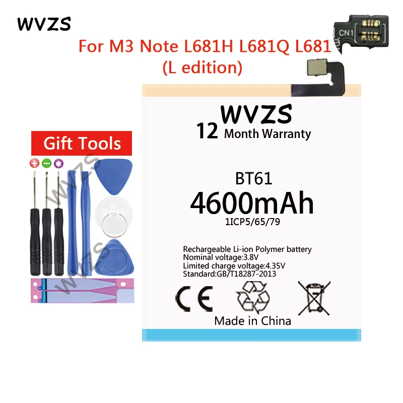 Wvzs 4600 мАч литий-полимерный аккумулятор BT61 для Meizu M3 Note L681H L681 (l-версия) Сменные