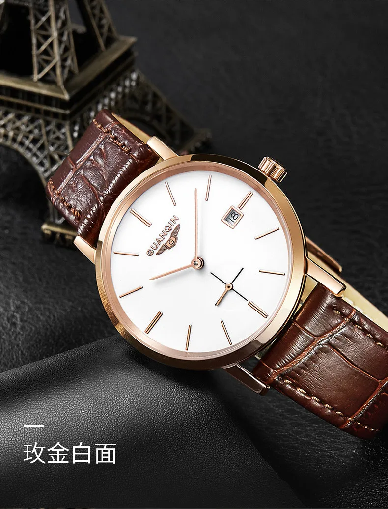  New GUANQIN Men Mechanical Watches 10mm Ultra Thin Leather Watches Luxury Brand Man Watch 30m Waterproof Calendar Wristwatches  (20)