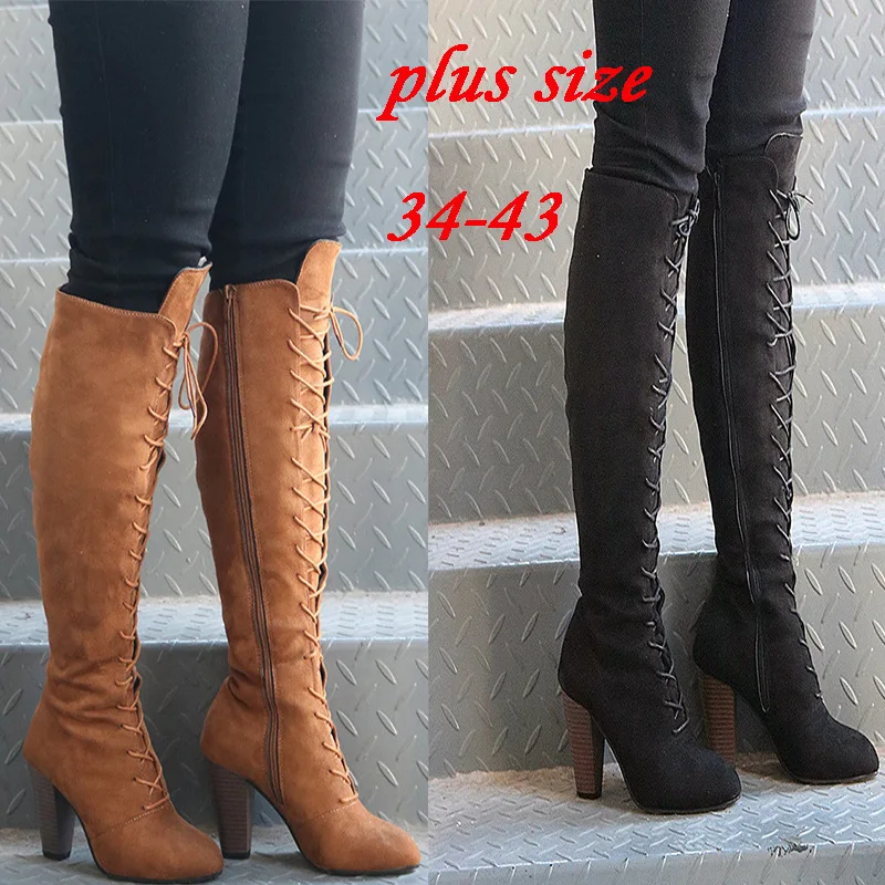 

Sexy Lace Up Over Knee Boots Women Rome Style Boots High Heel Boots Women Winter Thigh High Boots Women High Heels plus size 43