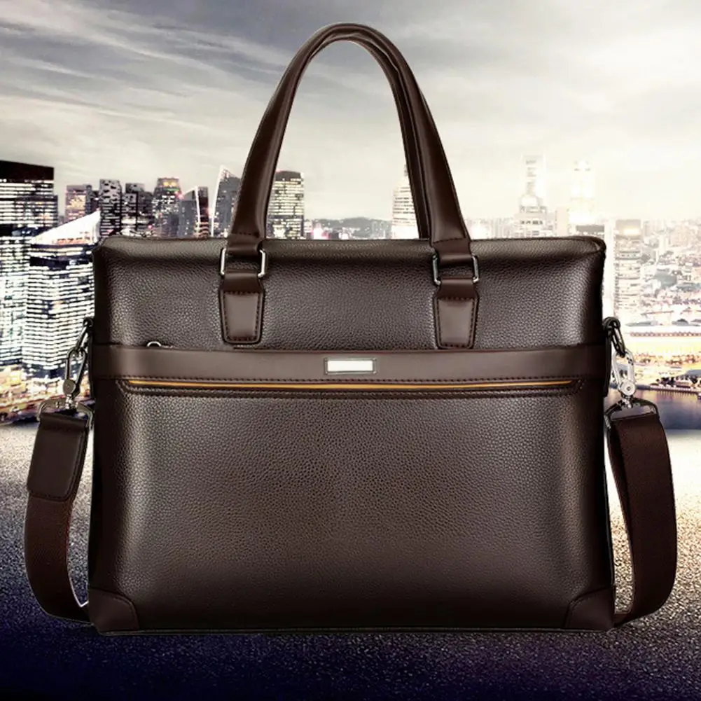 

Business Men Handbag Faux Leather Briefcase File Laptop Shoulder Bag with Wallet