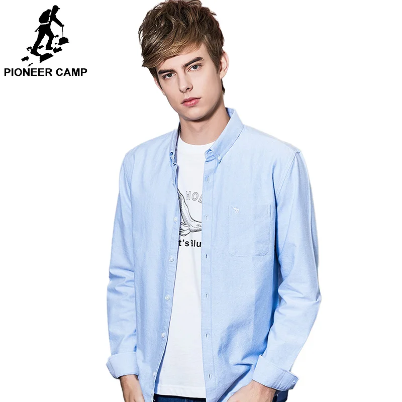 

Pioneer Camp Male 2019 slim Classic Business Men's Shirts Long Sleeve 2 Colors 100% Cotton Dress Shirt ACC901186