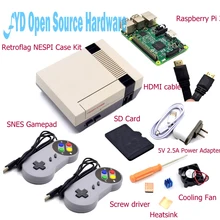 NESPI Case with Raspberry Pi 3+16G Card+Fan+2pcs SNES Gamepad+Power Adapter+Heatsink+HDMI Cable for RetroPie