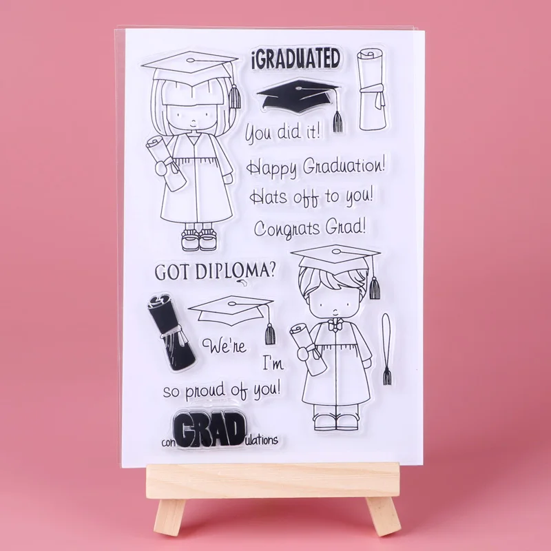 Girl Graduation Rubber Silicone Clear Stamps for Tampons Seal