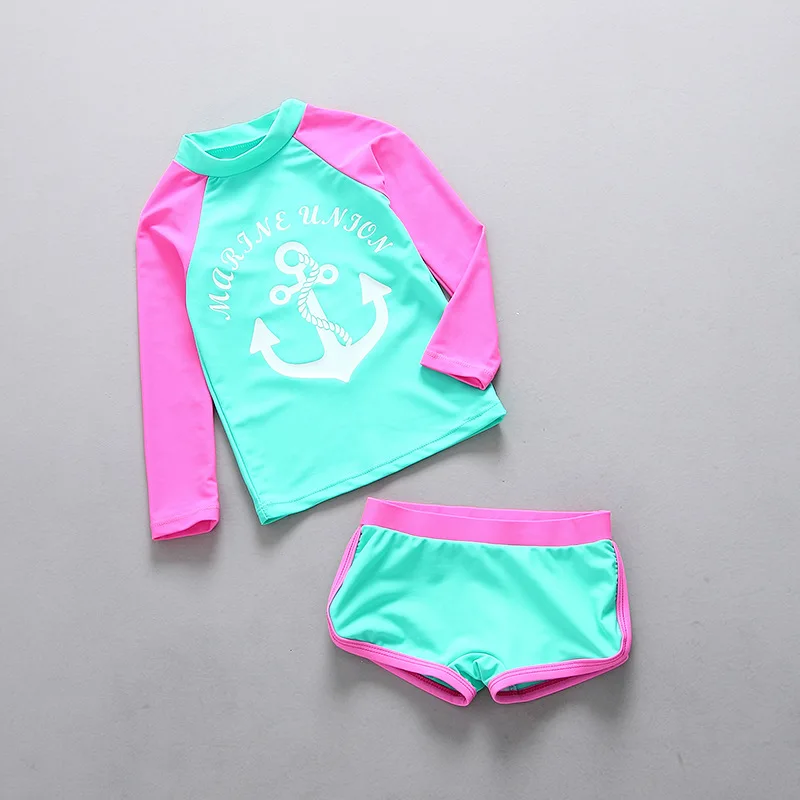 

Toddler Girl Swimwear Swimming Suit Girls Two Pieces Separately Rash Guards Anchor Print Contrast Color Beach Wear Bathing Suit