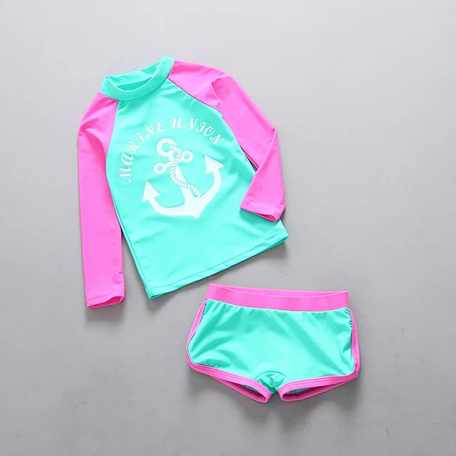 Best Price Toddler Girl Swimwear Swimming Suit Girls Two Pieces Separately Rash Guards Anchor Print Contrast Color Beach Wear Bathing Suit Best Price Toddler Girl Swimwear Swimming Suit Girls Two Pieces Separately Rash Guards Anchor Print Contrast Color Beach Wear Bathing Suit