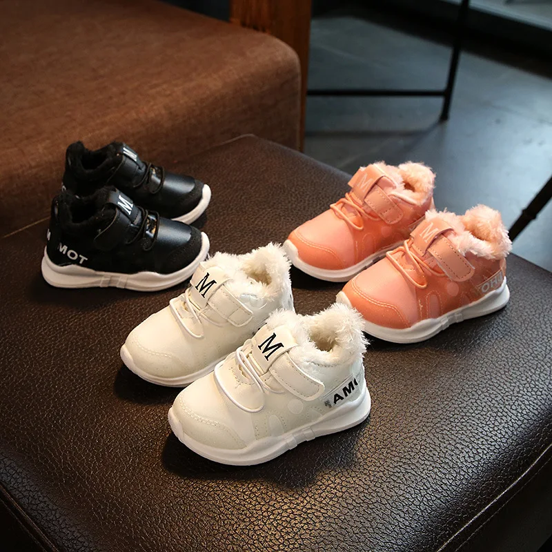 

2018 Winter Kids Sneakers Plush Warm Baby Boys And Girls Cotton Shoes Infant Casual Shoes 1 - 5 Years Non-Slip Soft Sports Shoes