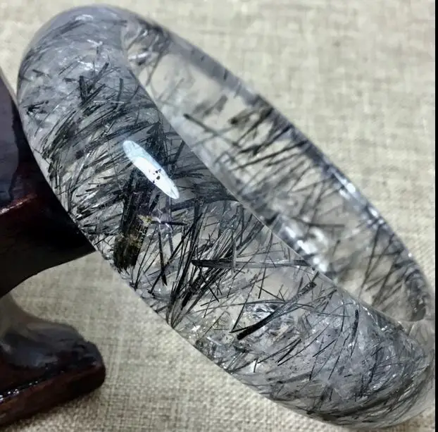 

Brazil Natural Black Rutilated Quartz Bangle Bracelet 18*6mm Stretch Natural Stone Rectangle Crystal Bead Bracelet