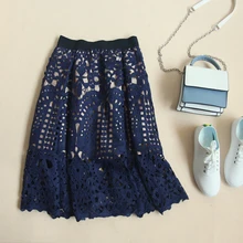 Новая Толстая кружевная юбка средней длины женская осенняя и зимняя трапециевидная юбка Гонконгский стиль полый зонтик юбка