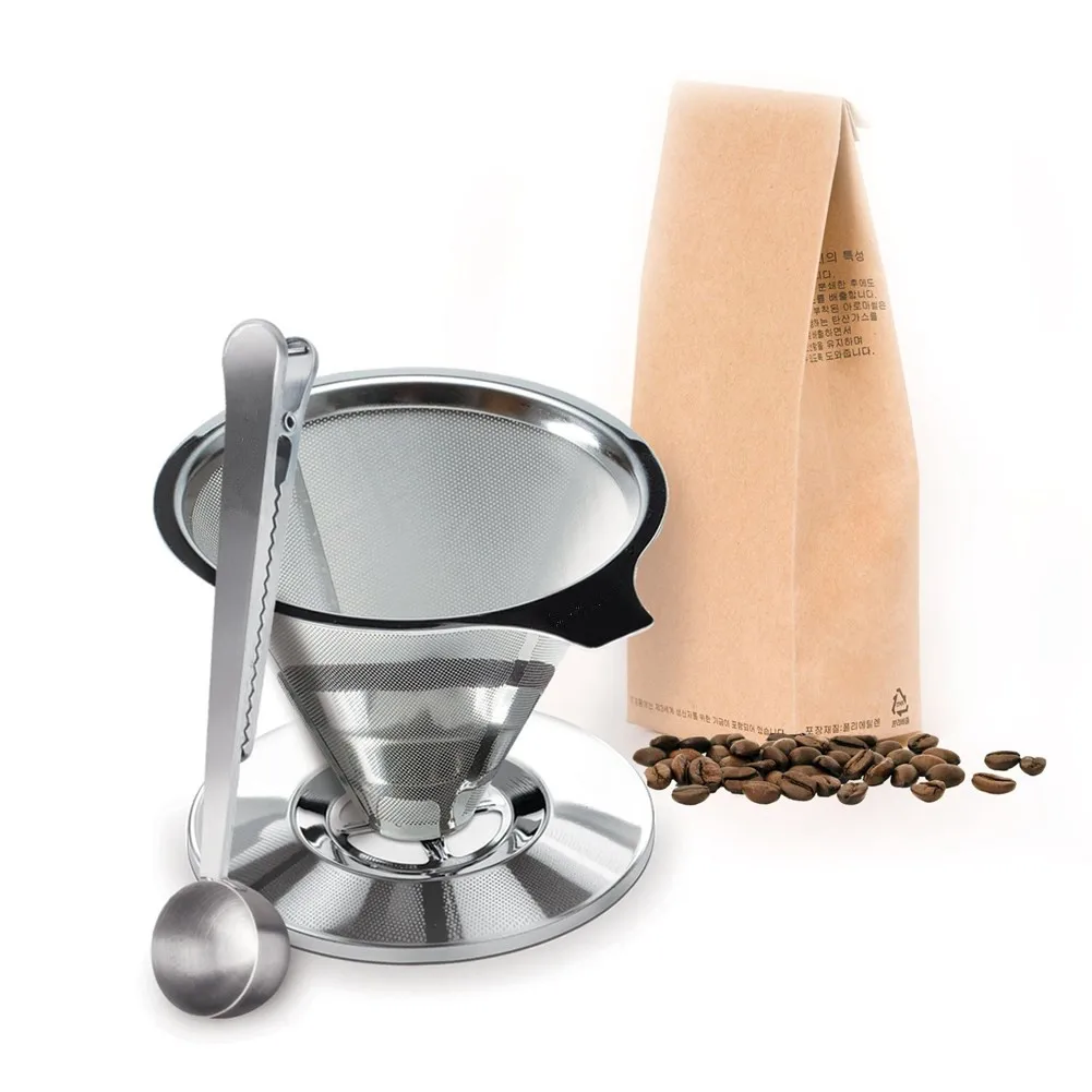 

Drip Coffee Filter Stainless Steel Pour Over Coffee Maker Reusable Mesh Coffee Cone Holder Filter Cup Single Layer Funnel Basket
