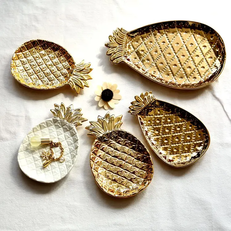 Тарелка для салата керамическая Золотая посуда в форме ананаса Ювелирная тарелка поднос для завтрака тарелка для сухих фруктов маленький поднос украшение блюдо