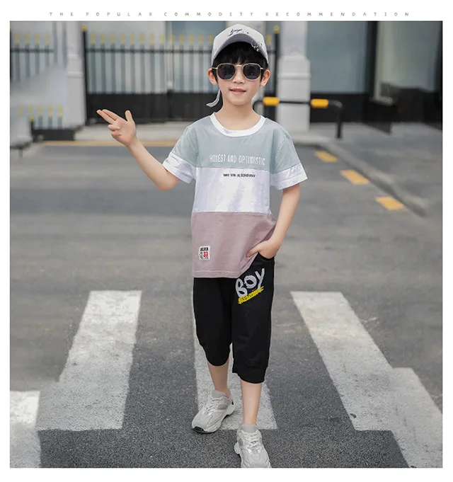 

Boys Clothing Sets 2019 Fashion Summer Solid Cotton T-shirts + Pants Kids Boys Suit Casual Style Children Sets