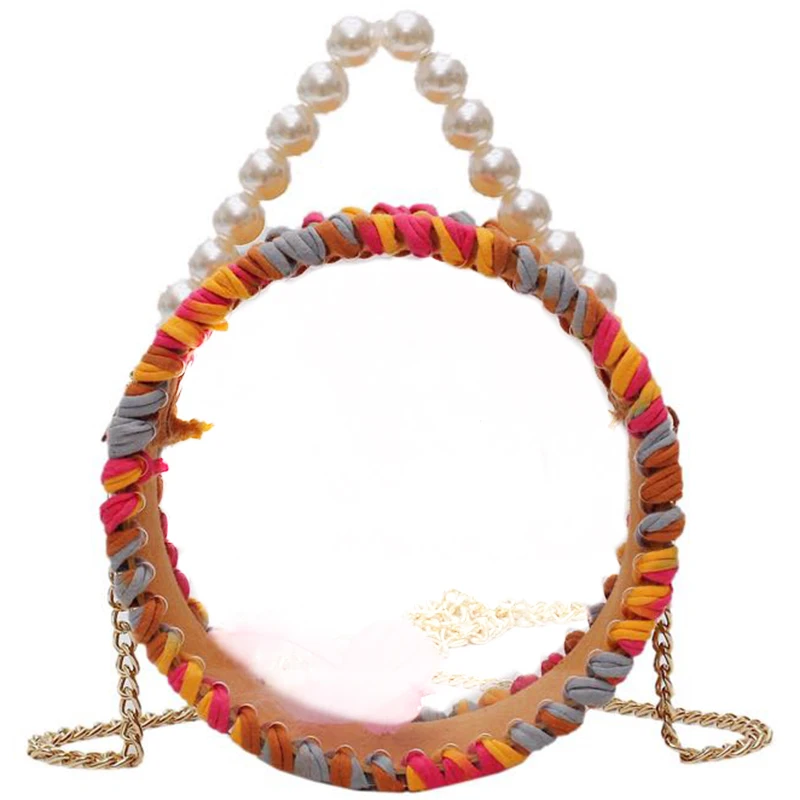 

Women'S Crossbody Fashion Handmade Woven Bag Woven Shoulder Bag Pvc Transparent Round Bag Crossbody Bag