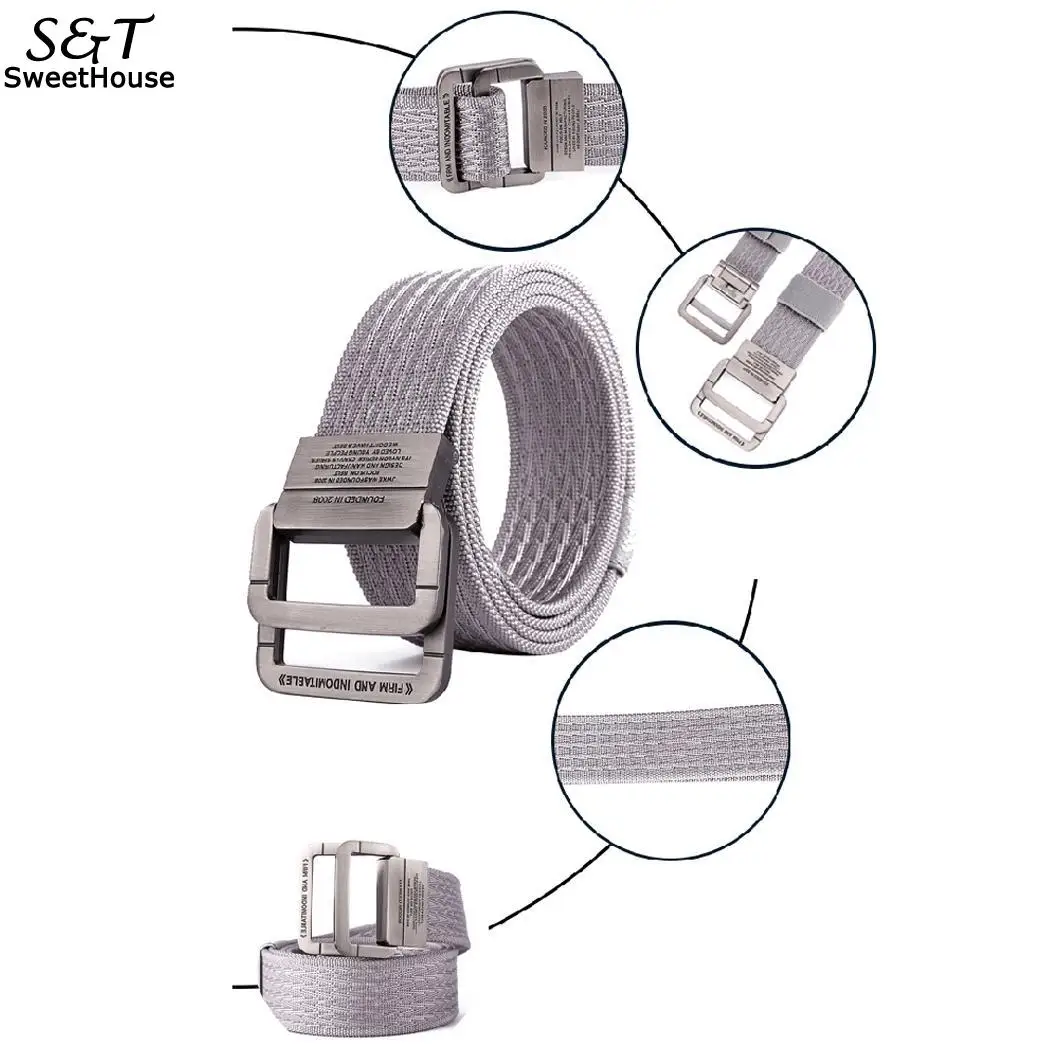 Men Tactical Nylon Belt Fashion Alloy Double Ring Buckle Waistband