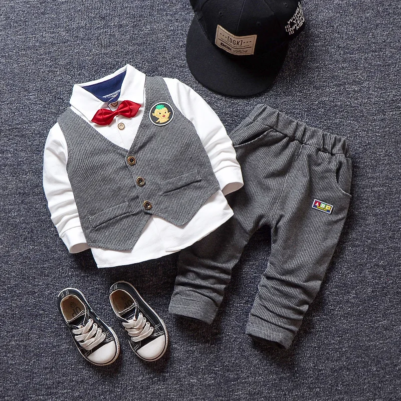 

BibiCola children autumn clothing set spring fashion cartoon clothing for boys cotton vest+t-shirt+pants 3pcs suit boys clothing