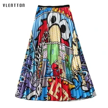 Новинка, винтажная Женская плиссированная юбка, 19 цветов, с принтом, высокая талия, женская юбка, весна-лето, повседневная, Рождественская, трапециевидная, миди юбка