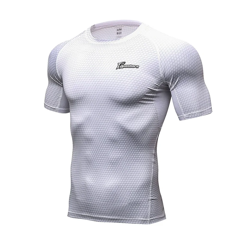 Queshark Профессиональная Мужская быстросохнущая компрессионная футболка с коротким рукавом Облегающее футболка для бега, фитнеса, тренировки, змеиная Футболка с принтом - Цвет: Белый