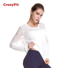 CrazyFit Mesh Йога Спортивный Топ для Фитнес с длинным рукавом свободную рубашку Фитнес Для женщин тренажерный зал бег Active одежда одежда